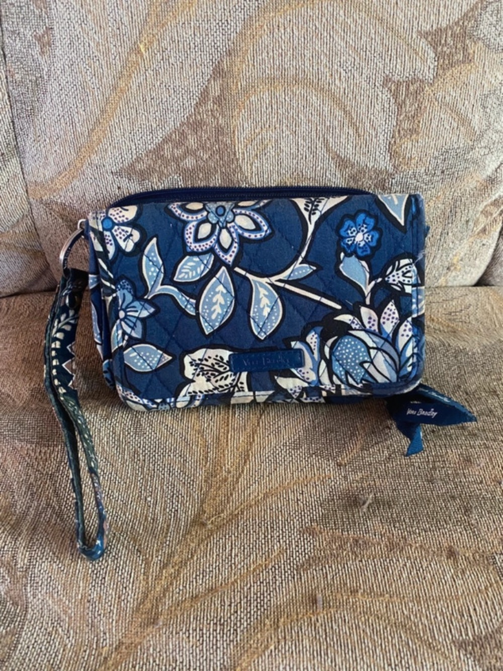 Vera Bradley Navy and Light Blue Floral Quilted Wristlet